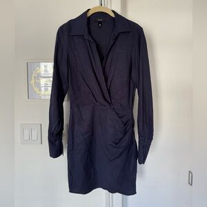 Aqua Navy Long Sleeve Wrap Dress